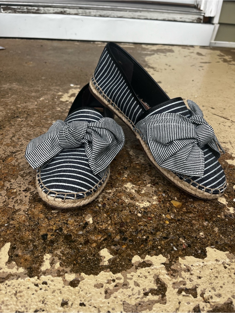 Wore once Sam Edelman Striped Bow Espadrilles Navy Black and White